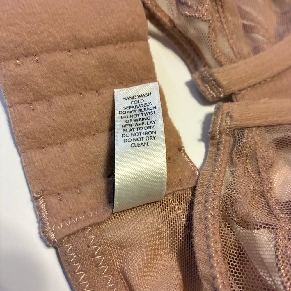 Paramour Rose Tan Lotus Embroidered Lace Bra Unlined Size 36D Sheer Sculpting - Picture 6 of 6